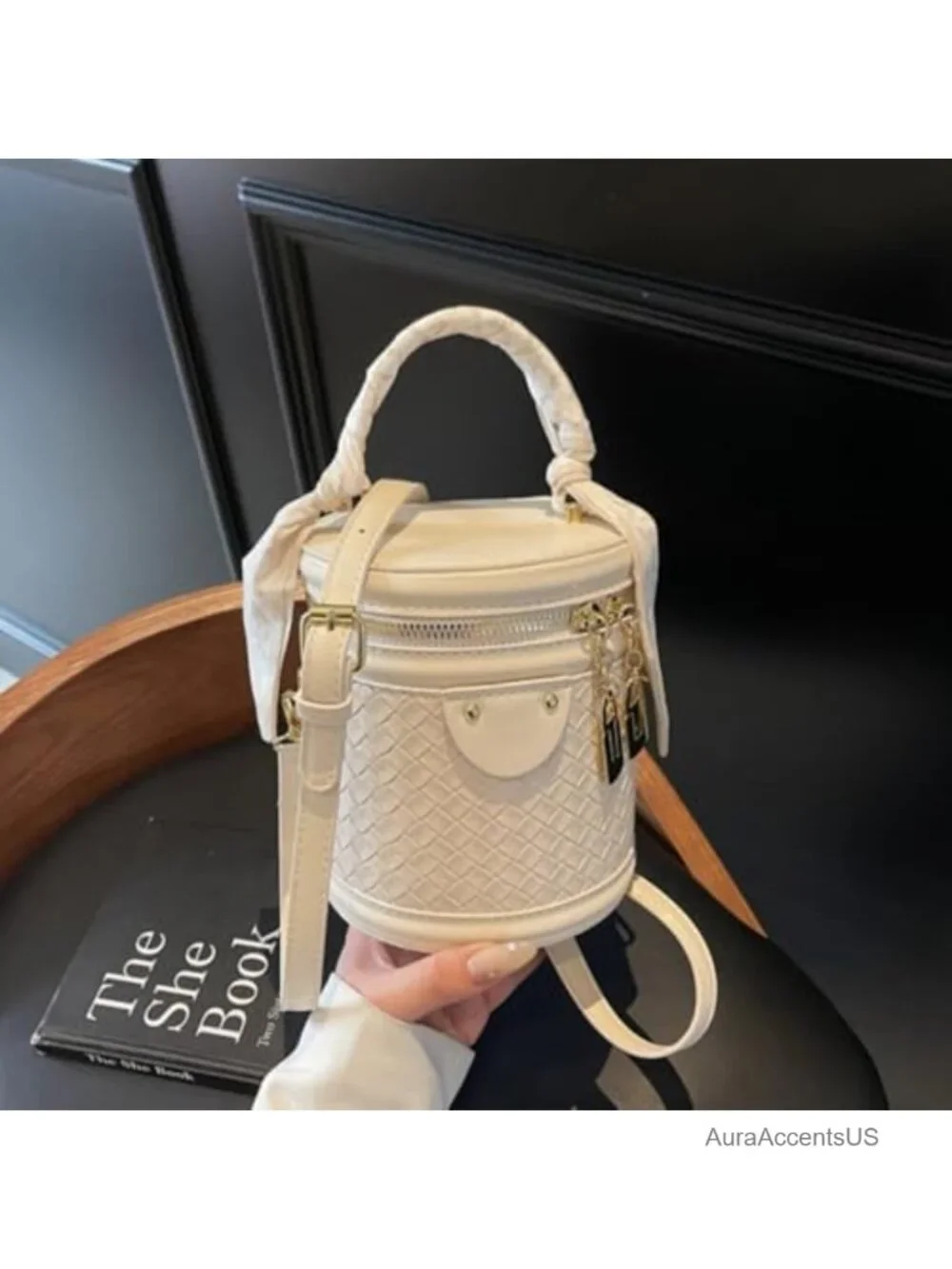 Mini Bucket Crossbody Bag Vegan Leather Small Round Handbag Purses
